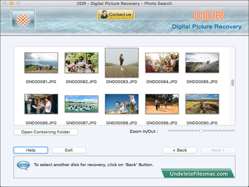 Screenshot of Picture Undelete Software Mac